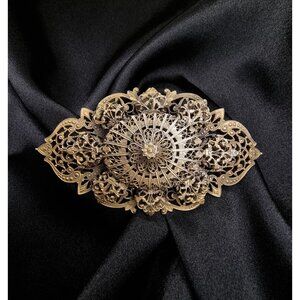 Vintage 1930s Ornate Brass Filigree Brooch With Intricate Design